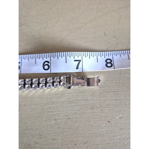 Vintage Rhinestone Silver Tone Double Strand Tennis Bracelet Signed Coro - Picture 9 of 10